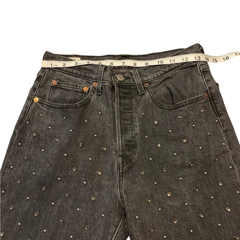 Levi's 501 Original Black‎ Cropped Studded Rhinestone Jeans Black Size 26 - Picture 10 of 12
